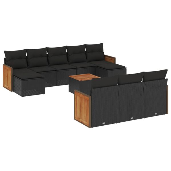 vidaXL 11-dijelni set vrtnih sofa od poliratana s jastucima crni