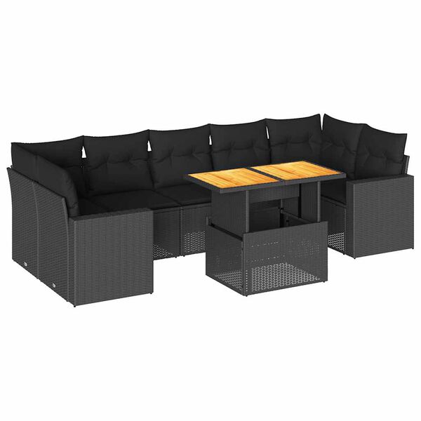 vidaXL 8-dijelni set vrtnih sofa od poliratana s jastucima crni