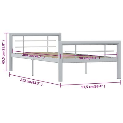 vidaXL Okvir za krevet sivo-bijeli metalni 90 x 200 cm