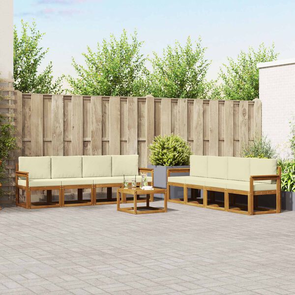 vidaXL Set vanjskih sofa 9 pcs Prirodna i krem Čvrsto drvo akacije