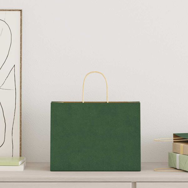 vidaXL Papirnate vrećice 250 kom s ručkama zelene 32x17x25 cm