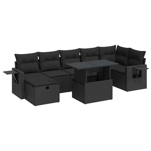vidaXL 8-dijelni set vrtnih sofa od poliratana s jastucima crni