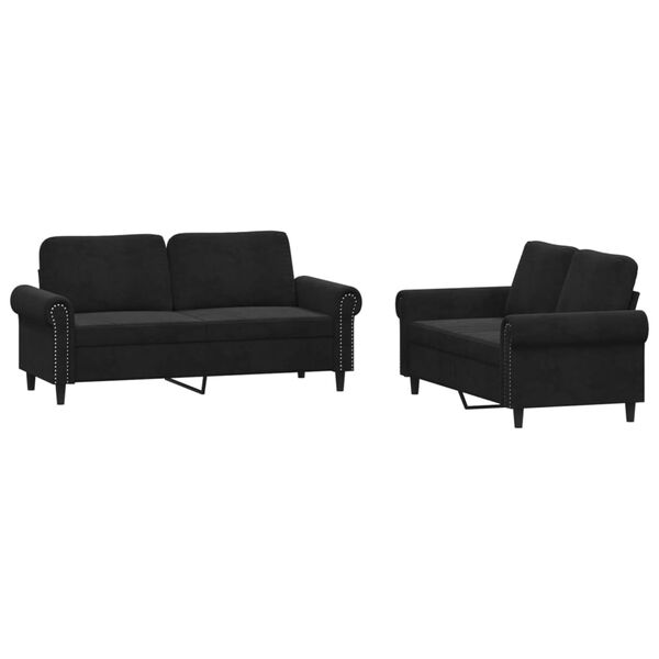 vidaXL 2-dijelni set sofa s jastucima crni baršunasti