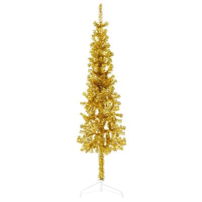 vidaXL Tanka umjetna polovica božićnog drvca sa stalkom zlatna 150 cm