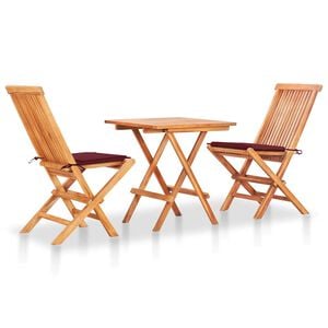 vidaXL 3-dijelni bistro set s jastucima boje vina od masivne tikovine