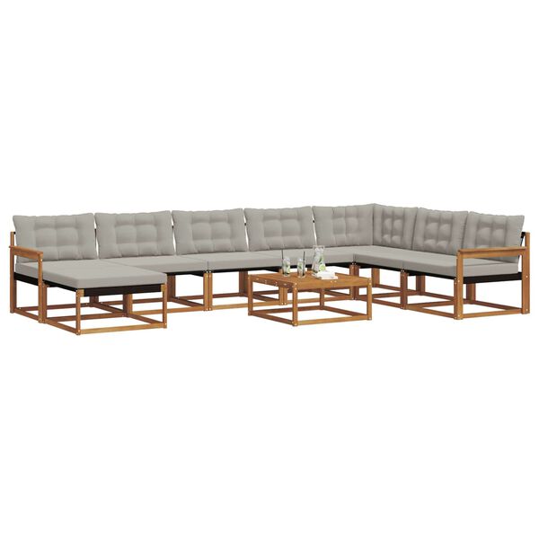 vidaXL Set vanjskih sofa s jastukom 9 pcs Prirodna i svijetlo siva