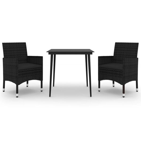 vidaXL 3-dijelni vrtni blagovaonski set s jastucima poliratan i staklo