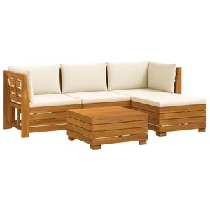 vidaXL Set vanjskih sofa s jastukom 5 Komad Smeđa Čvrsto drvo akacije