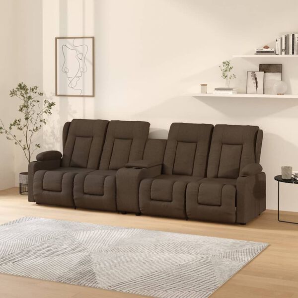 vidaXL Masažni četverosjed od tkanine s držačima ča&scaron;a smeđi