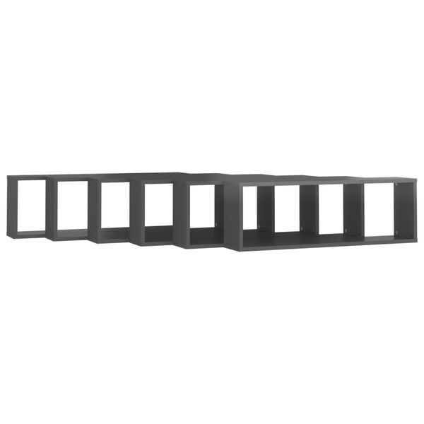vidaXL Kockaste zidne police 6 kom sjajne sive 80x15x26,5 cm drvene