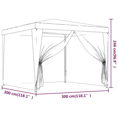 vidaXL Šator za zabave s 4 mrežasta bočna zida plavi 3 x 3 m HDPE