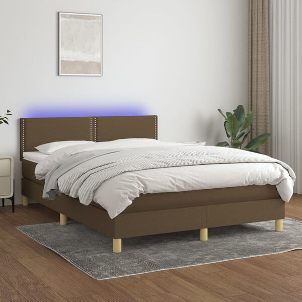 vidaXL Krevet box spring s madracem LED tamnosmeđi 140x190 cm tkanina