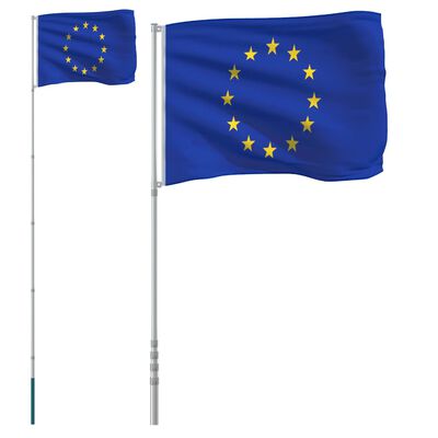 vidaXL Europska zastava i jarbol 5,55 m aluminijski