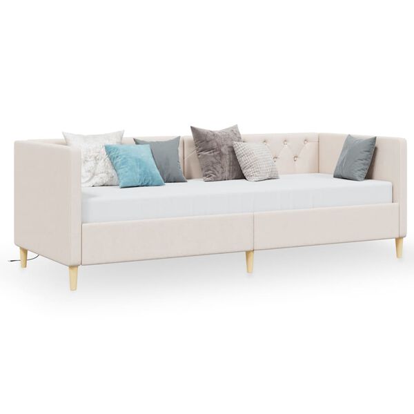 vidaXL Dnevni ležaj s USB-om krem od tkanine 90 x 200 cm