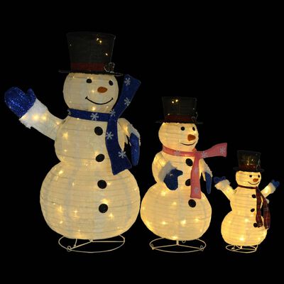 vidaXL Ukrasne božićne figure obitelji snjegovića LED luksuzna tkanina