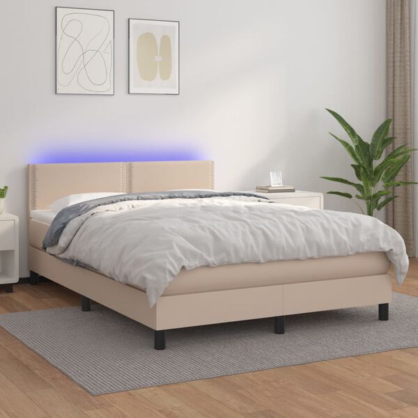 vidaXL Krevet box spring madrac LED cappuccino 140x190cm umjetna koža
