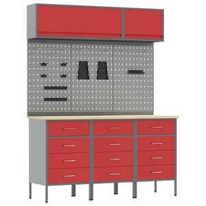 vidaXL Set radnih ormarića s ladicama s pohranom 8 kom. Crvena