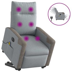 vidaXL Električni masažni naslonjač na podizanje tkanina svjetlosivi
