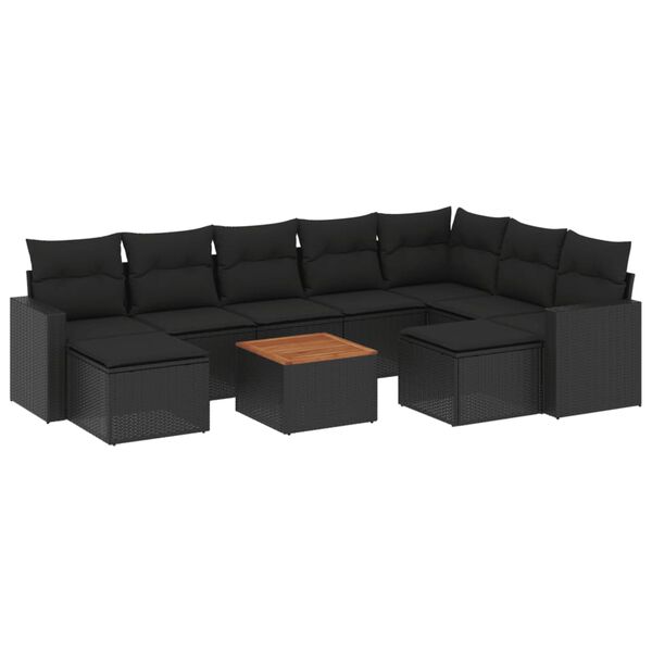 vidaXL 10-dijelni set vrtnih sofa s jastucima crni od poliratana