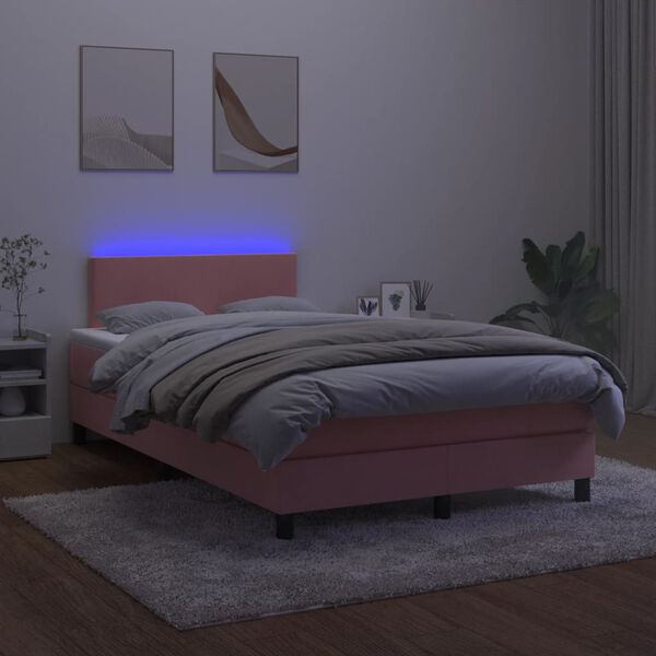 vidaXL Krevet box spring s madracem LED ružičasti 120x200cm bar&scaron;unasti