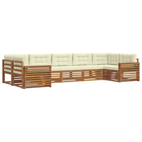 vidaXL Set vanjskih sofa 7 pcs Prirodna i krem Čvrsto drvo akacije