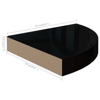 323891 vidaXL Floating Corner Shelves 4 pcs High Gloss Black 25x25x3,8 cm MDF