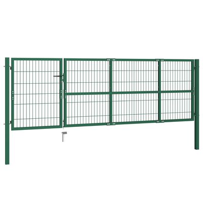 vidaXL Vrtna vrata za ogradu sa stupovima 350 x 100 cm čelična zelena