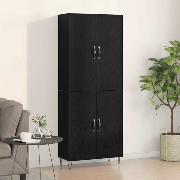vidaXL Highboard 2 pcs Crni hrast Inženjersko drvo i staklo