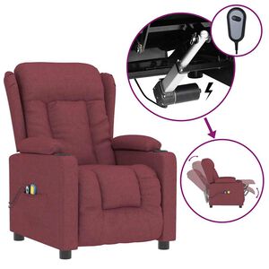 vidaXL Električni masažni naslonjač od tkanine crvena boja vina