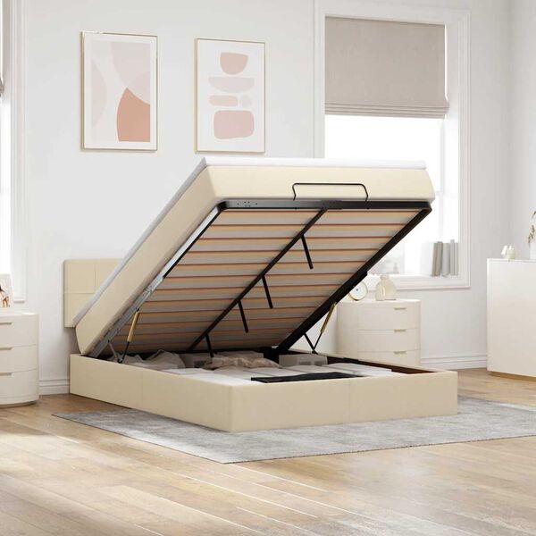 vidaXL Otomanski krevet s madracem i LED krem 140x190 cm tkanine