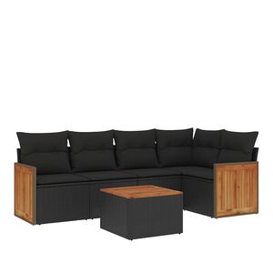 vidaXL 6-dijelni set vrtnih sofa s jastucima crni od poliratana