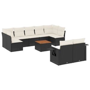vidaXL 10-dijelni set vrtnih sofa s jastucima crni od poliratana