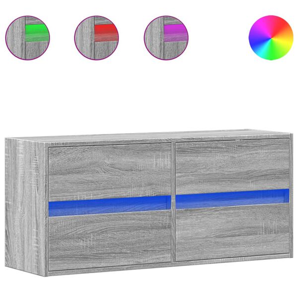 vidaXL Zidni TV ormarić s LED svjetlima siva boja hrasta 100x31x45 cm