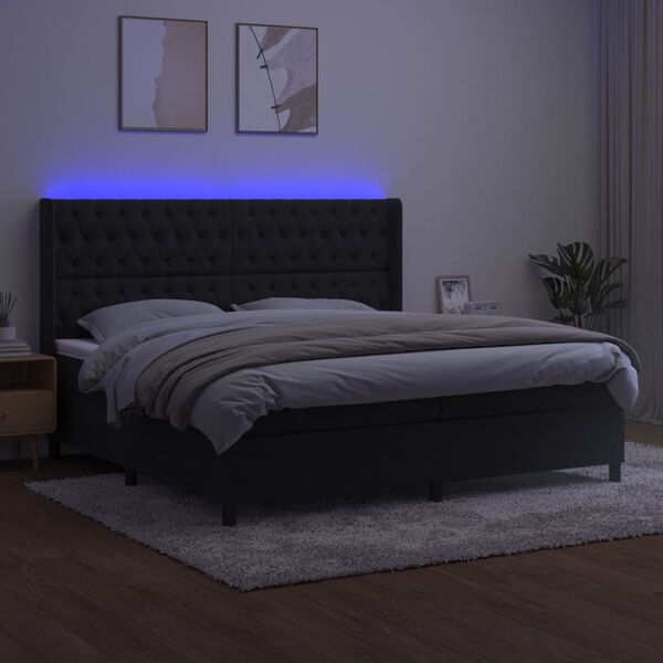 vidaXL Krevet box spring s madracem LED crni 200x200 cm bar&scaron;un