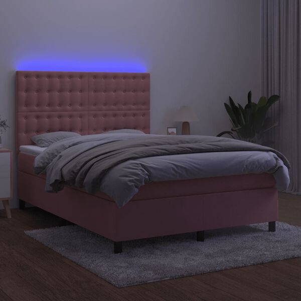 vidaXL Krevet box spring s madracem LED ružičasti 140x190cm bar&scaron;unasti