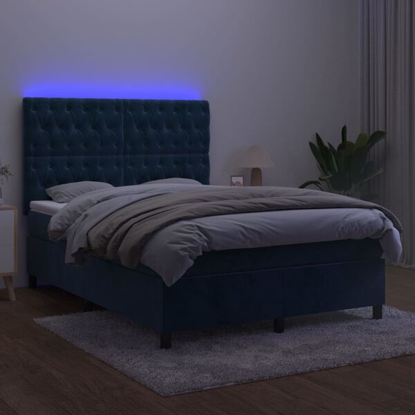 vidaXL Krevet box spring s madracem LED tamnoplavi 140x190 cm bar&scaron;un