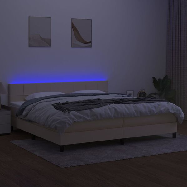 vidaXL Krevet box spring s madracem LED krem 200x200 cm od tkanine