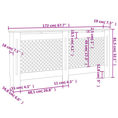 vidaXL Pokrov za radijator bijeli 172 x 19 x 81,5 cm MDF