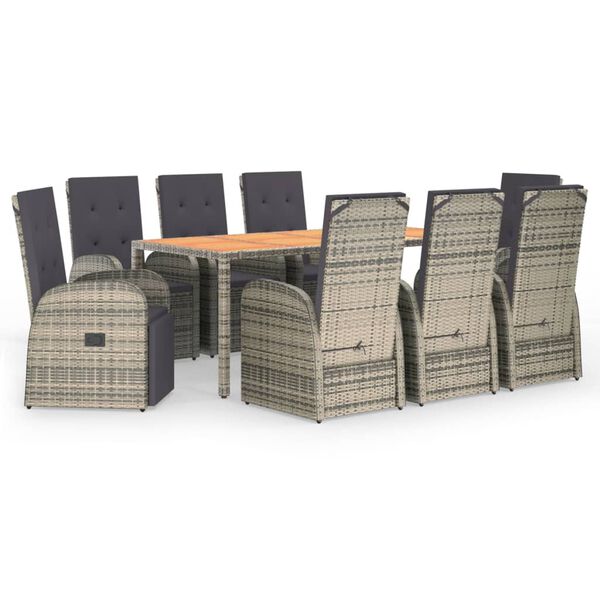 vidaXL 9-dijelni vrtni blagovaonski set sivi od poliratana