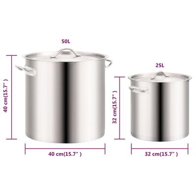 vidaXL 2-dijelni set lonaca za juhu 50/25 L od nehrđajućeg čelika