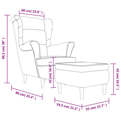 vidaXL Fotelja s krilnim naslonom i tabureom tamnosiva baršunasta