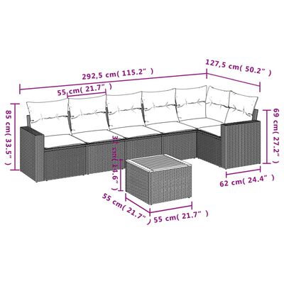 vidaXL 7-dijelni set vrtnih sofa od poliratana s jastucima crni