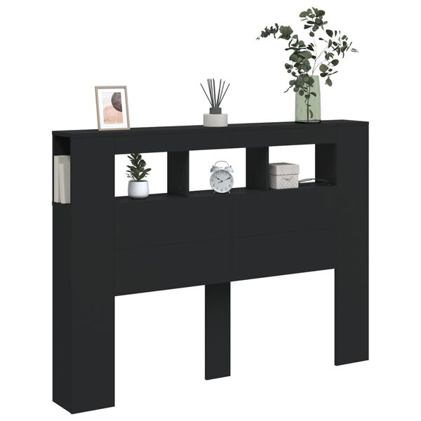 vidaXL LED uzglavlje crno 140x18,5x103,5 cm konstruirano drvo