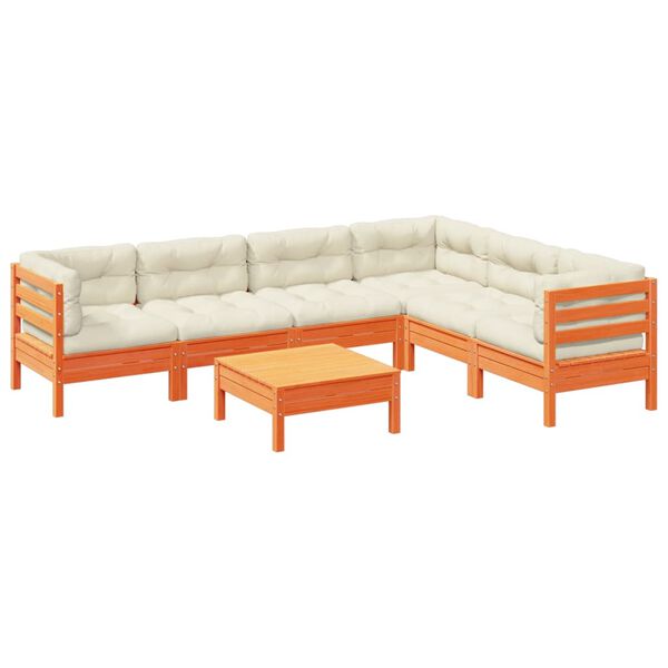vidaXL 7-dijelni set vrtnih sofa s jastucima vo&scaron;tano smeđi od borovine