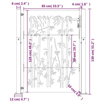 vidaXL Vrtna vrata 105 x 130 cm od čelika COR-TEN s uzorkom bambusa