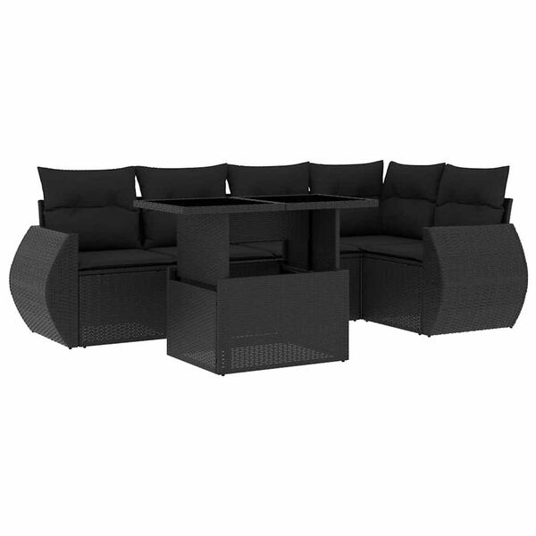 vidaXL 6-dijelni set vrtnih sofa s jastucima crni od poliratana