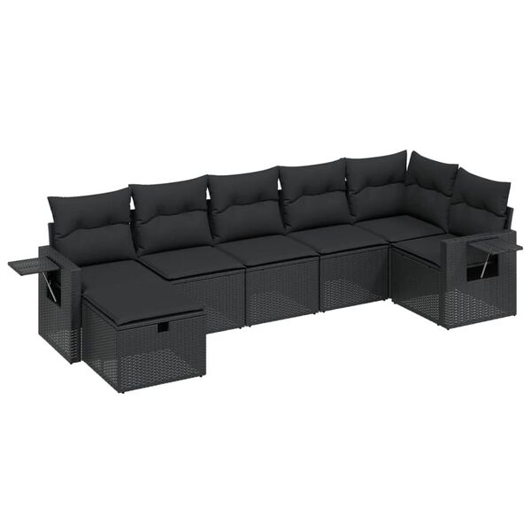 vidaXL 7-dijelni set vrtnih sofa od poliratana s jastucima crni