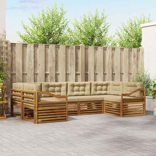 vidaXL Set vanjskih sofa 6 pcs Prirodna i bež Čvrsto drvo akacije