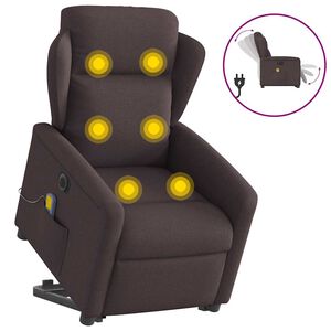 vidaXL Električni masažni naslonjač na podizanje od tkanine tamnosmeđi