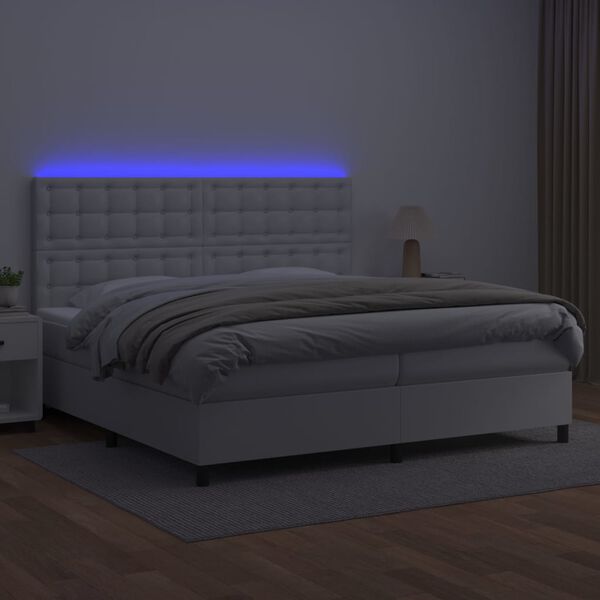 vidaXL Krevet box spring s madracem LED bijeli 200x200 cm umjetna koža